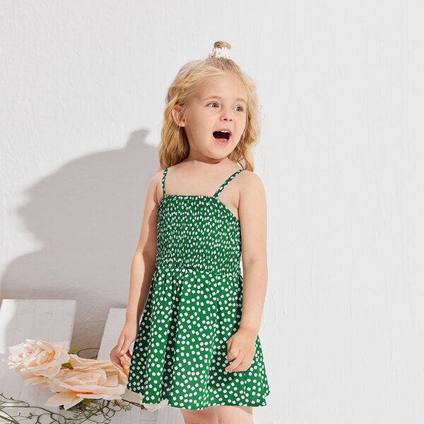 

Toddler Girls Ditsy Floral Shirred Cami Dress, Green