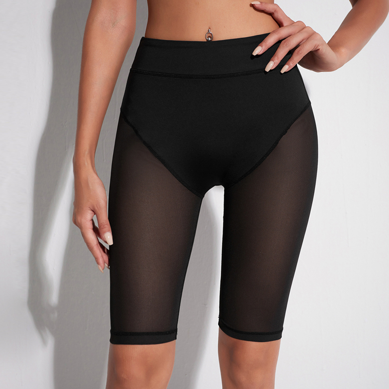 

Sheer Mesh Sports Biker Shorts, Black