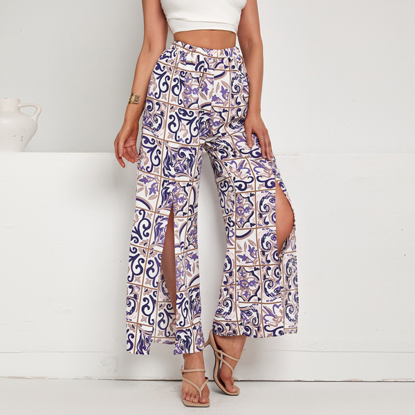 

Split Thigh Baroque Print Pants, Multicolor
