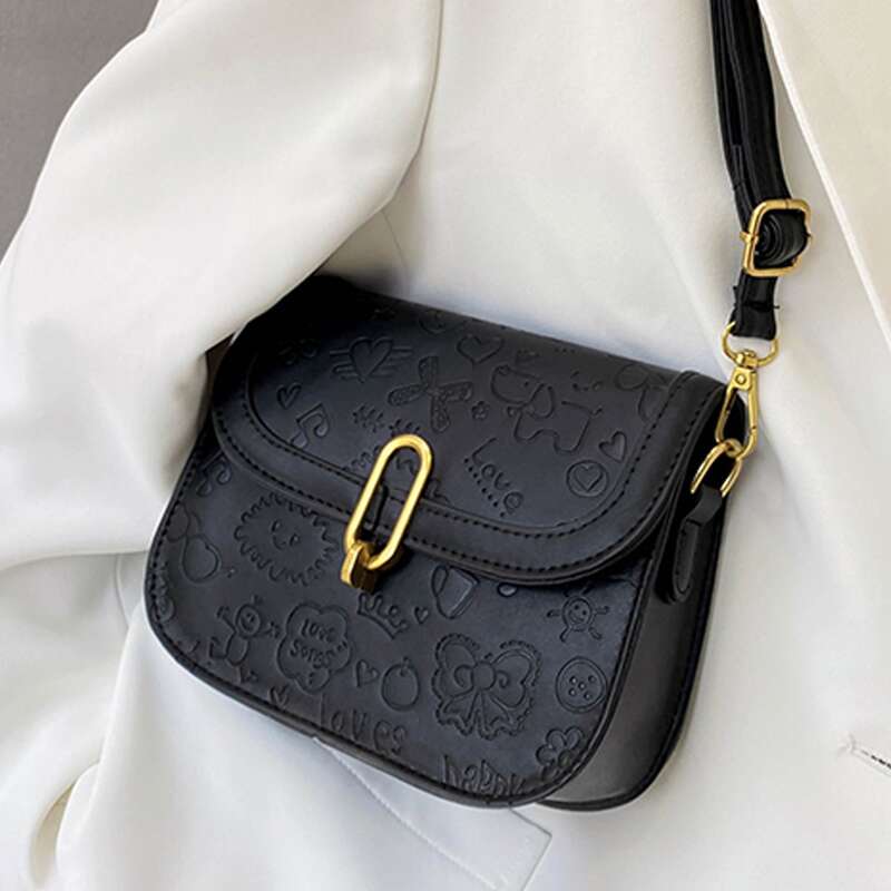 

Cartoon Embossed Shoulder Bag, Black