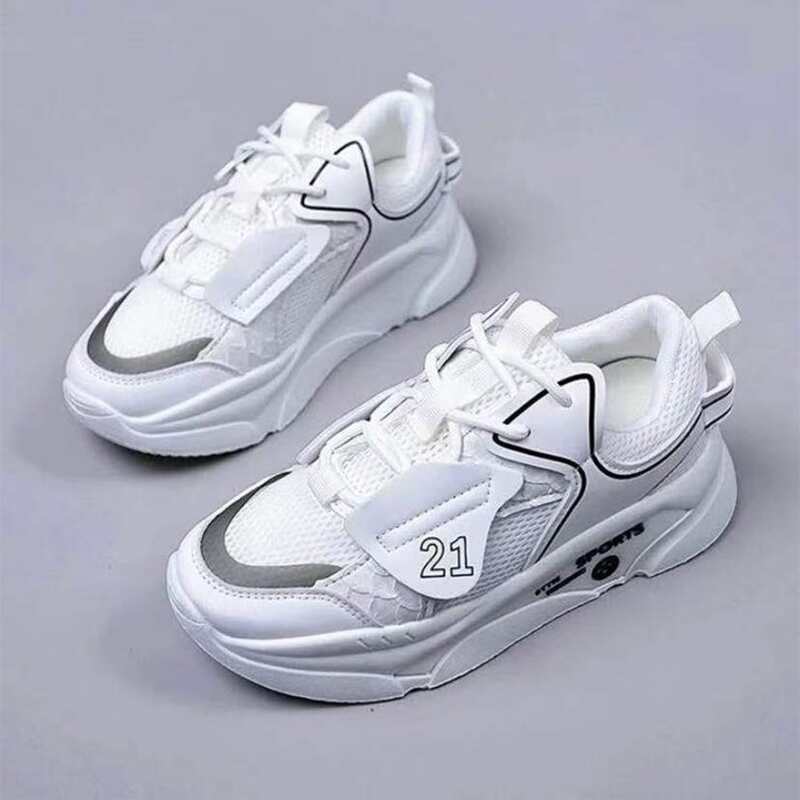 

Lace-up Front Mesh Sneakers, White