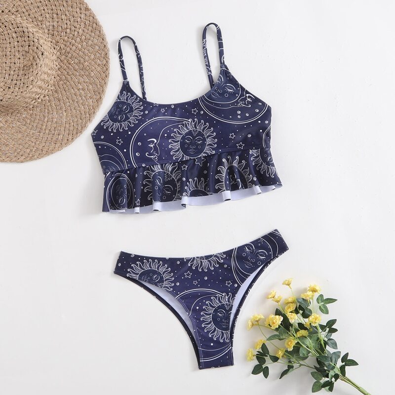 

Sun Pattern Bikini Swimsuit, Blue