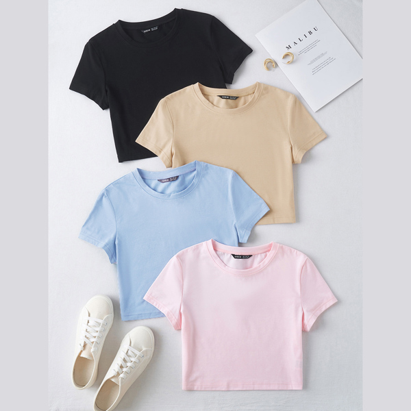 

Plus 4pcs Crop Tee, Multicolor
