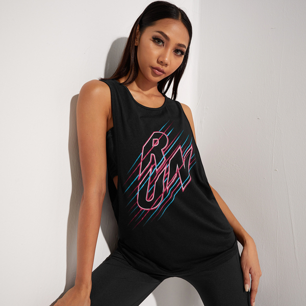 

Softness Breathable Letter Graphic Sports Tank Top, Black
