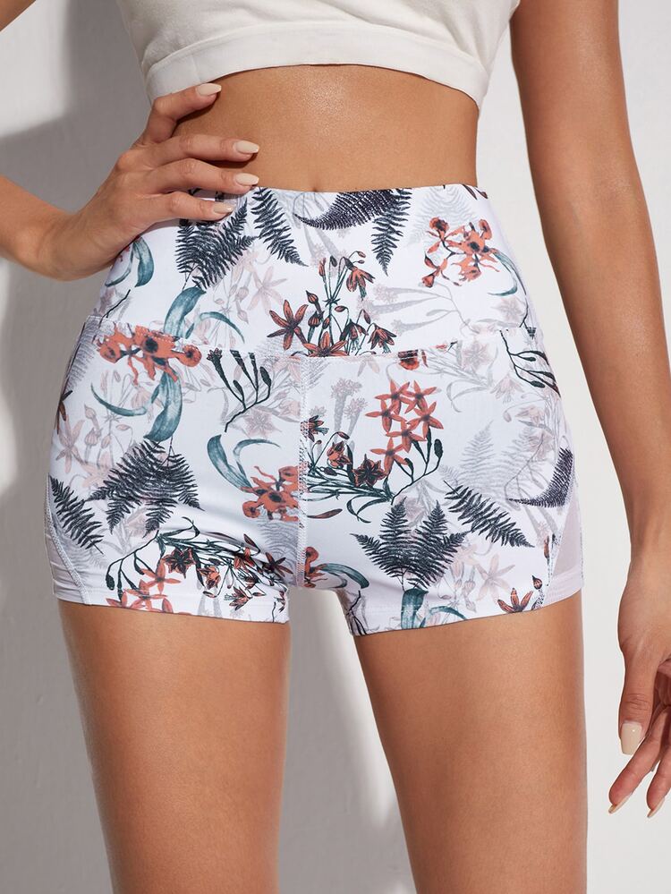 Tropical Print Mesh Insert Sports Shorts - Multicolor - View 4