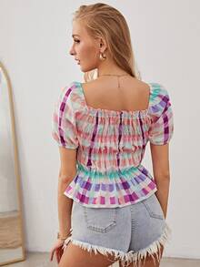 Top peplum con fruncido de guingán - Multicolor - Ver 2