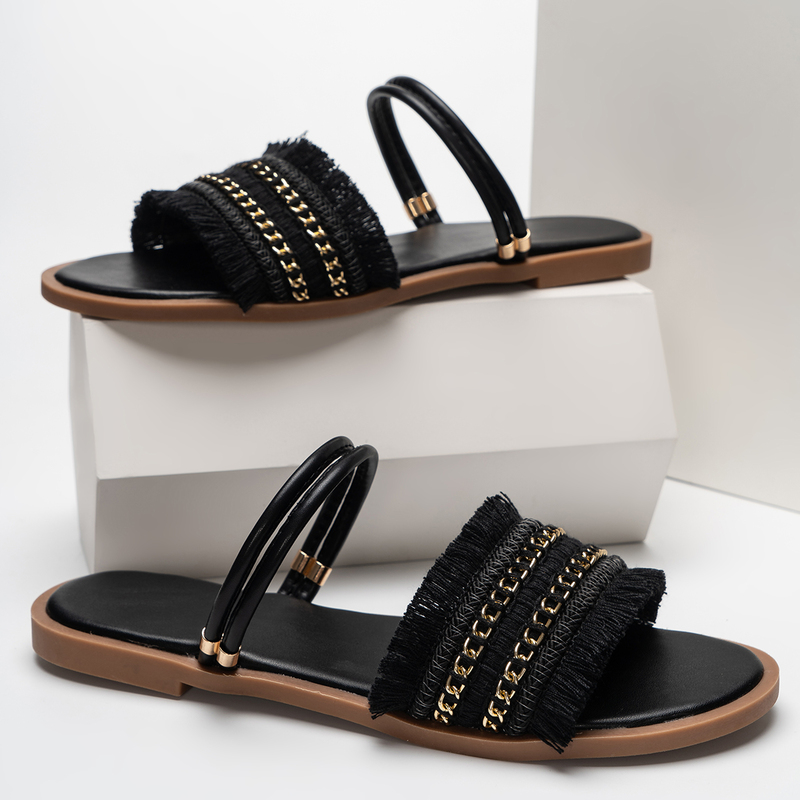 

Chain Decor Slide Sandals, Black