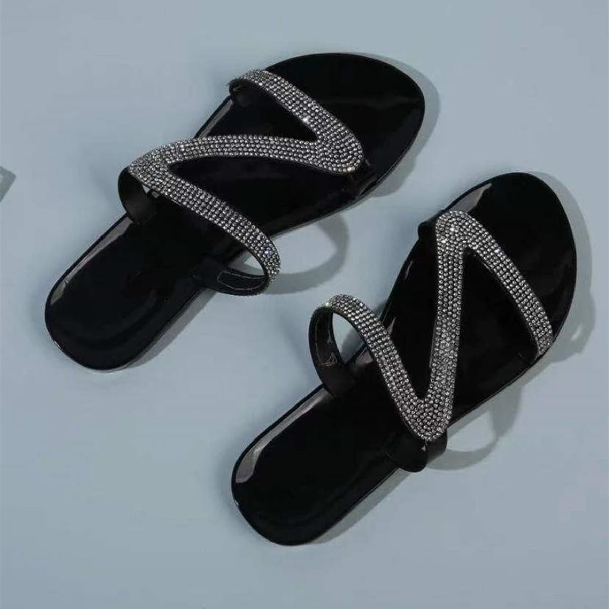 

Rhinestone Decor Slides, Black