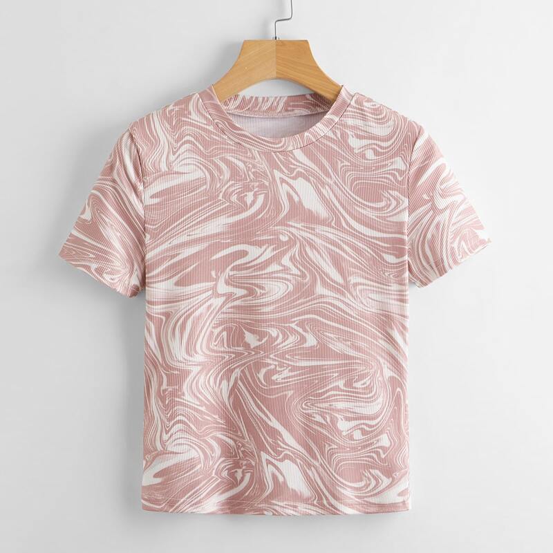 

Graphic Ribbed Tee, Dusty pink