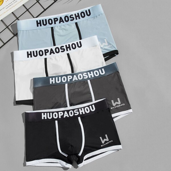 

Men 4pcs Letter Graphic Boxer Brief, Multicolor