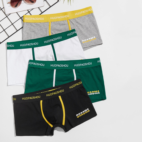 

Men 4pcs Letter Graphic Boxer Brief, Multicolor