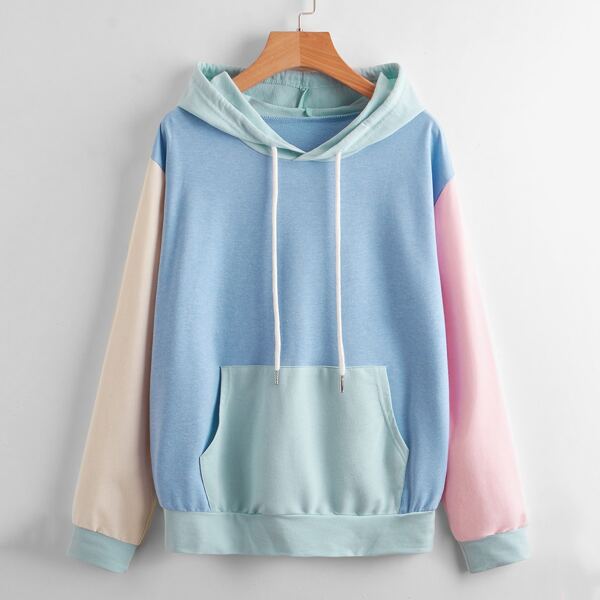 

Drop Shoulder Color Block Drawstring Hoodie, Multicolor