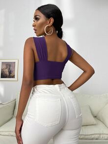 SHEIN SXY Cross Wrap Crop Tank Top - Purple - View 2