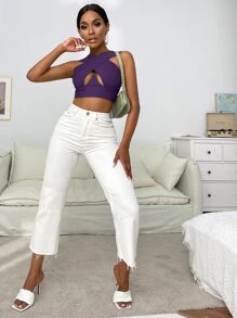 SHEIN SXY Cross Wrap Crop Tank Top - Purple - View 6