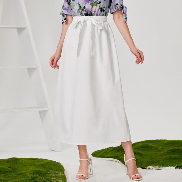 

Solid Tie Front Skirt, White