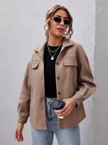 SHEIN Essnce Abrigo con botón de hombros caídos - Marrón Mocha - Ver 1