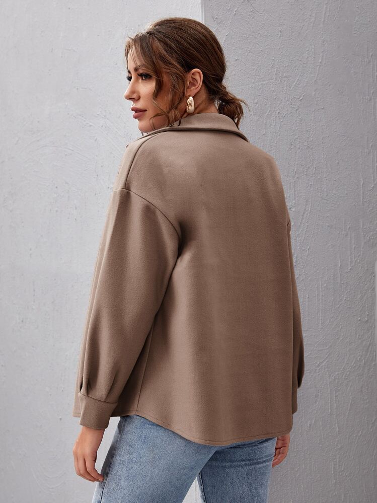 SHEIN Essnce Drop Shoulder Buttoned Overcoat - Mocha Brown - View 2