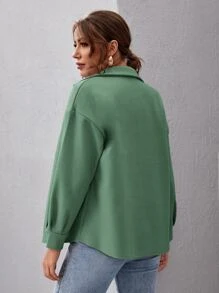 SHEIN Essnce Drop Shoulder Buttoned Overcoat - Green - View 2