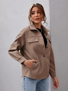 SHEIN Essnce Abrigo con botón de hombros caídos - Marrón Mocha - Ver 5