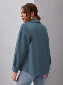 SHEIN Essnce Drop Shoulder Buttoned Overcoat - Dusty Blue - View 2