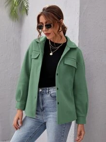 SHEIN Essnce Drop Shoulder Buttoned Overcoat - Green - View 4