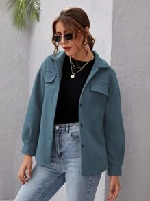SHEIN Essnce Drop Shoulder Buttoned Overcoat - Dusty Blue - View 5