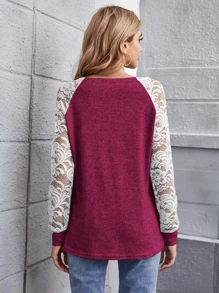 SHEIN LUNE Áo thun cắt Khối Màu Giải trí - Màu đỏ tím - Xem 2