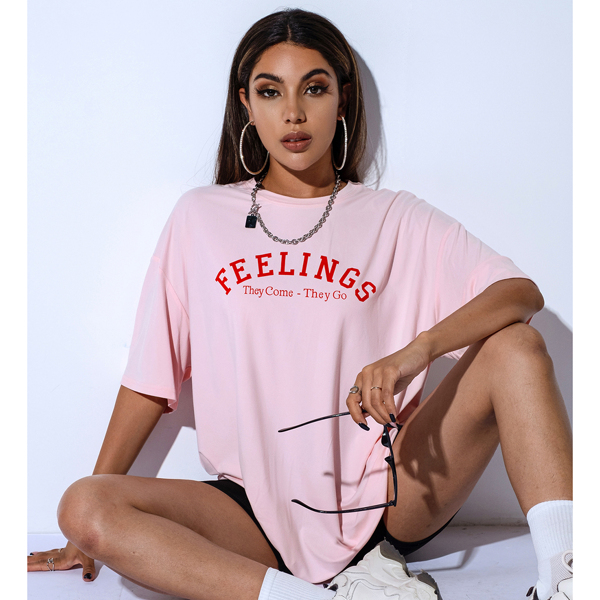 

Letter Graphic Drop Shoulder Longline Tee, Baby pink