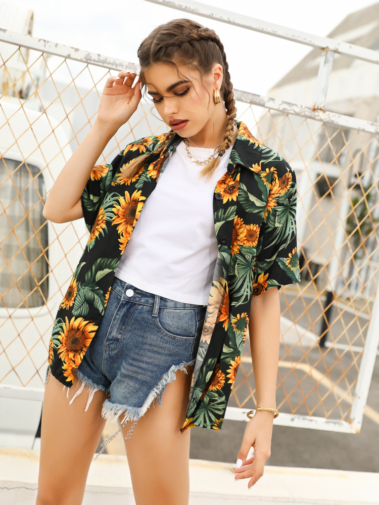 Sunflower Print Shirt - Multicolor - View 1