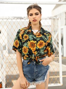 向日葵圖案襯衫 - 彩色 - 查看 3
