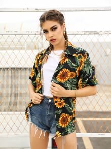 向日葵圖案襯衫 - 彩色 - 查看 4