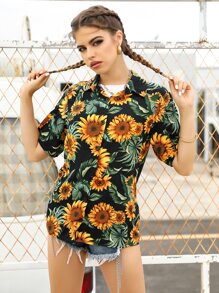 向日葵圖案襯衫 - 彩色 - 查看 7