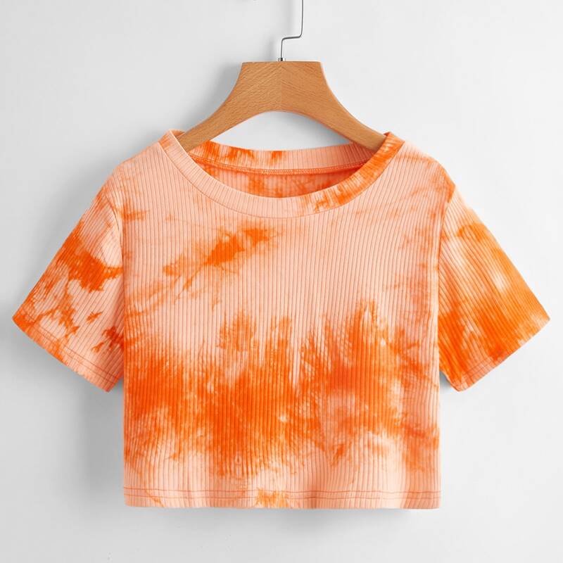 

Tie Dye Ribbed Tee, Orange