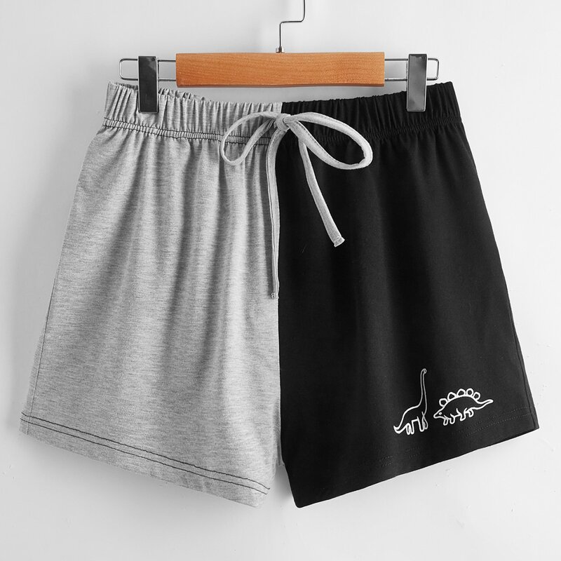 

Two Tone Cartoon Dinosaur Graphic Shorts, Multicolor