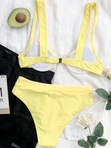 Underwire High Waisted Bikini Set, For Summer Beach Vacation - Yellow - View 2