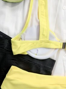 Underwire High Waisted Bikini Set, For Summer Beach Vacation - Yellow - View 3