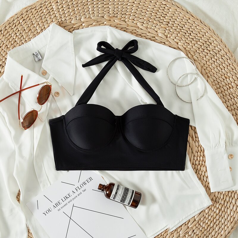 

Push Up Halter Bikini Top, Black