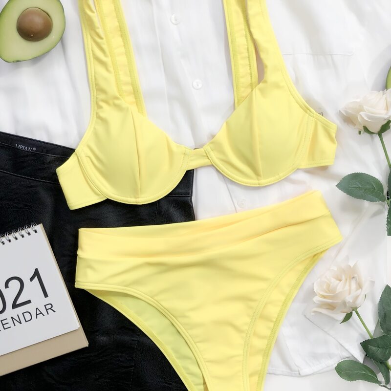 

Underwire High Waisted Bikini Swimsuit, Yellow