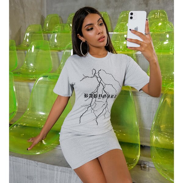 

Letter Graphic Bodycon Dress, Light grey