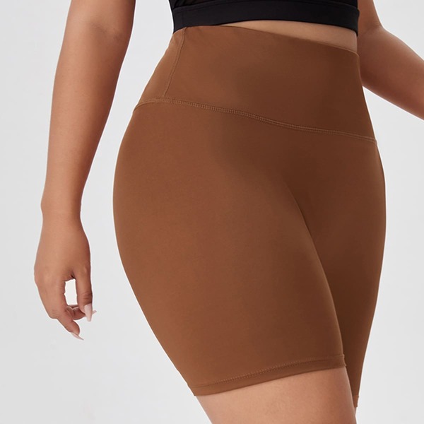 

Plus High Waist Sports Biker Shorts, Coffee brown