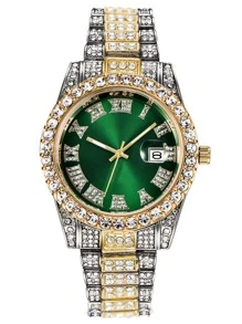 1 Đồng hồ thạch anh mặt số La Mã tối giản dành cho nam, dây đeo bằng thép đính kim cương, thích hợp đeo hàng ngày, sinh nhật, làm quà tặng cho nam giới, kỷ niệm, khuyến mãi cuối năm, ngày độc thân, khuyến mãi Halloween, không có hộp quà tặng - Vàng - Xem 4