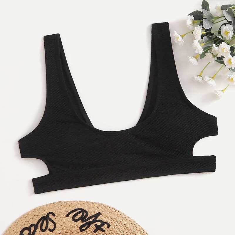 

Solid Cut Out Bikini Top, Black