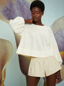 Penelope Ping Zipper Fly Fold Pleated Shorts - Beige - View 6