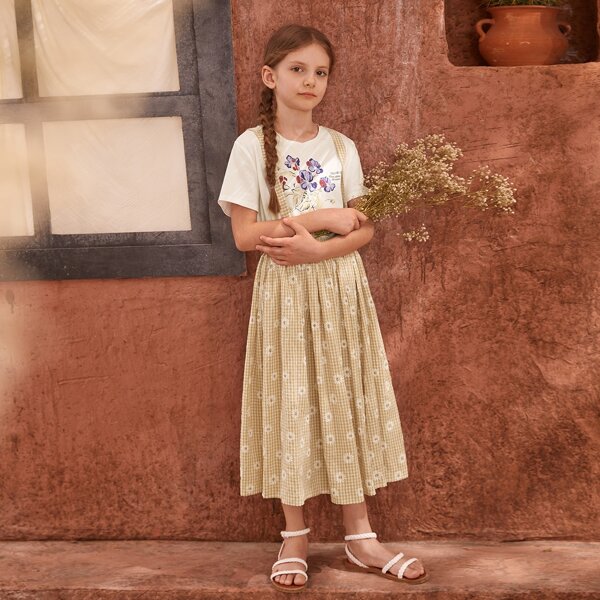 

Girls Gingham Daisy Floral Skirt, Yellow