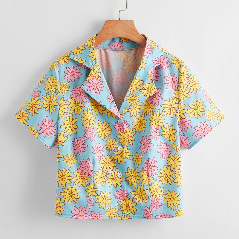 

Floral Print Button Front Blouse, Multicolor