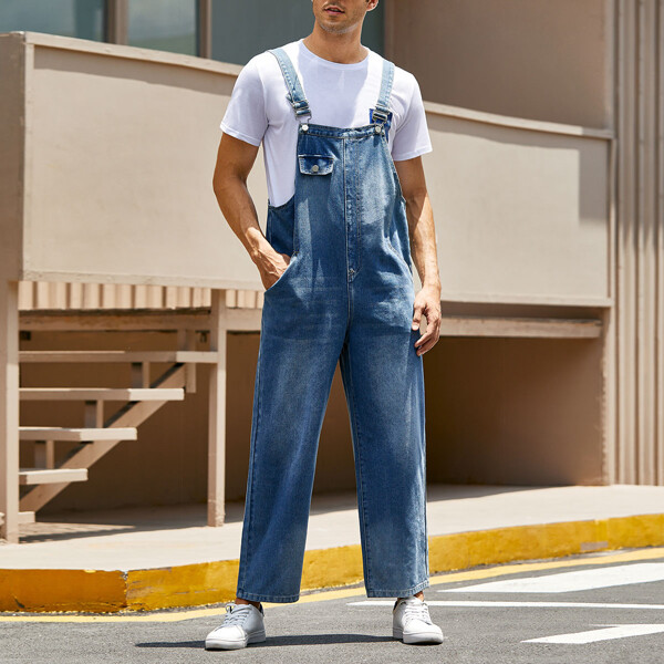 

Men Slant Pocket Denim Overall, Medium wash