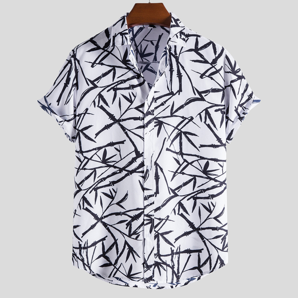 

Men Random Bamboo Print Shirt, Black and white