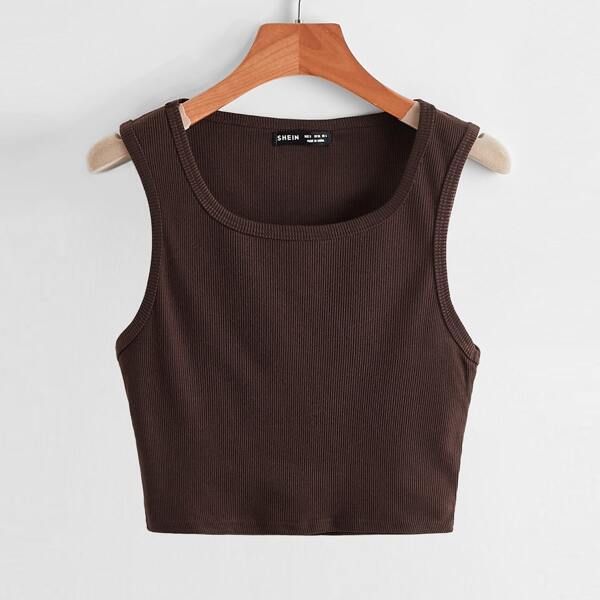 

Rib-knit Solid Tank Top, Chocolate brown