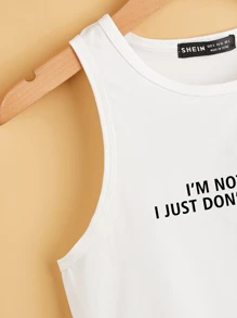 SHEIN Unity 口号图案短款背心 我不害羞，我只是不喜欢你 - 白色 - 查看 6