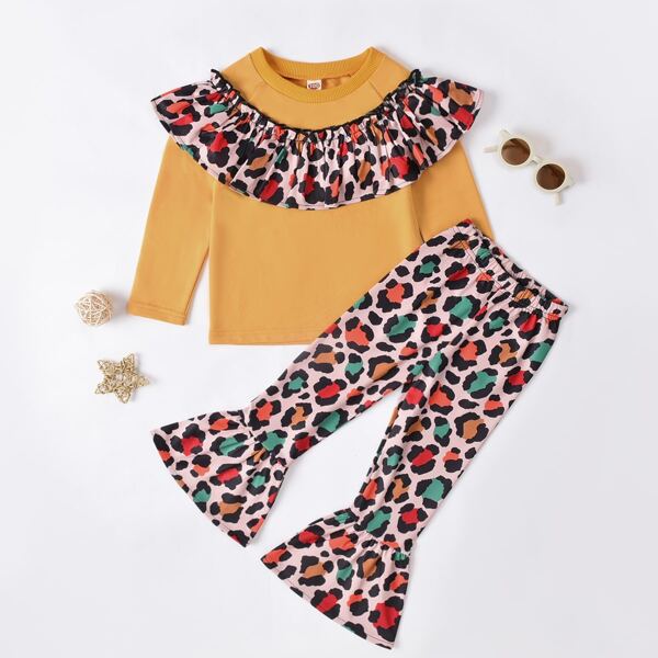 

Toddler Girls Leopard Print Ruffle Trim Top & Flare Leg Pants, Multicolor